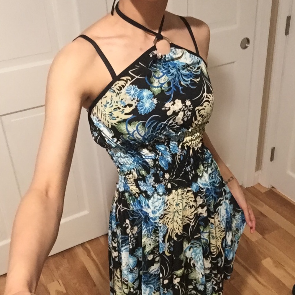 Black floral print dress